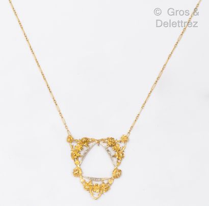 null Yellow gold and platinum pendant necklace, forming an ogive highlighted with...
