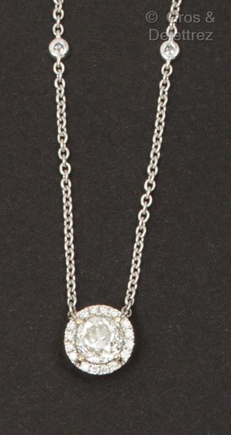 White gold necklace, set with a brilliant-cut...