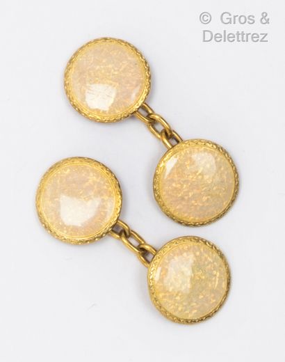 Pair of yellow gold cufflinks with circular...