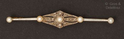null Yellow and white gold "Barette" brooch with openwork design, set with rose-cut...