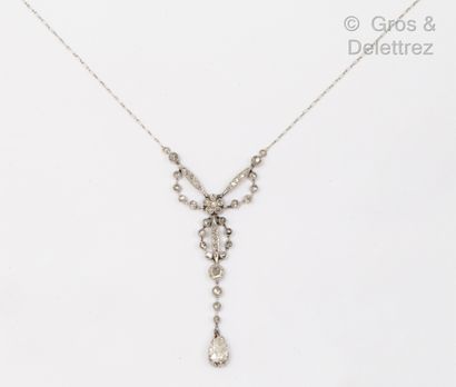 White gold necklace, decorated with a garland...