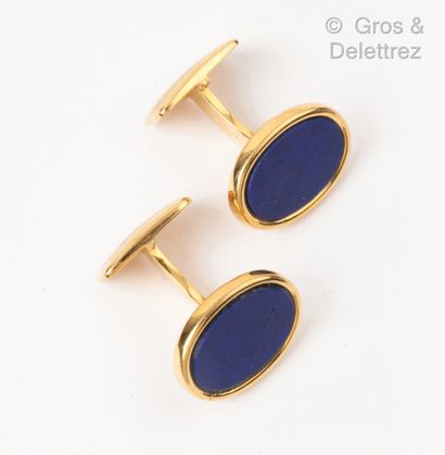 Pair of yellow gold cufflinks set with oval...