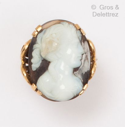 Yellow gold ring with a cameo on a two-tone...