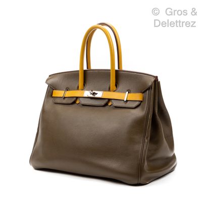 HERMÈS Paris made in France Year 2009 
Birkin" bag 35 cm in two-tone olive green...