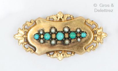 Yellow gold and silver brooch with turquoise...
