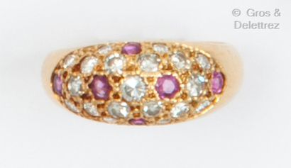 null Yellow gold "Jonc" ring, set with a dome of rubies and brilliant-cut diamonds....