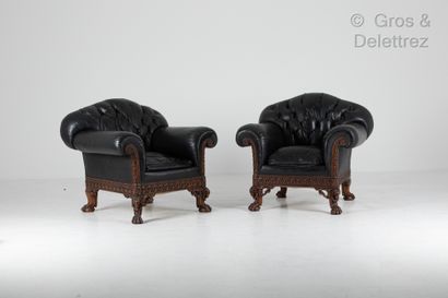 null Chesterfield shaped living room furniture in moulded wood and richly carved...