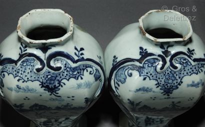 null DELFT AND LILLE

- Pair of earthenware vases decorated on a face of a rural...