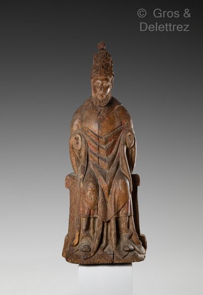 null God the Father of a Throne of Grace in carved wood with remains of polychromy,...