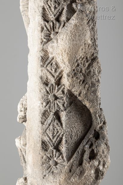 null Element of a calvary in limestone carved on all sides in high relief. Crucifixion...
