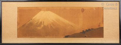null Peinture à l’encre et couleurs légères, représentant le Mont Fuji. Signé.

Japon,...