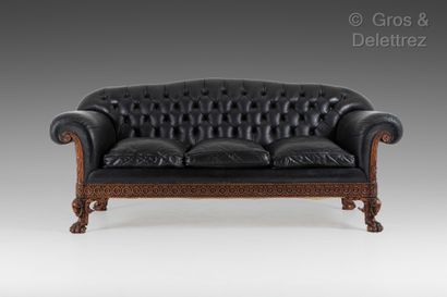 null Chesterfield shaped living room furniture in moulded wood and richly carved...