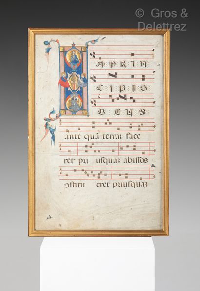 null Gradual page on vellum with illuminated letter O polychromed and gilded on the...