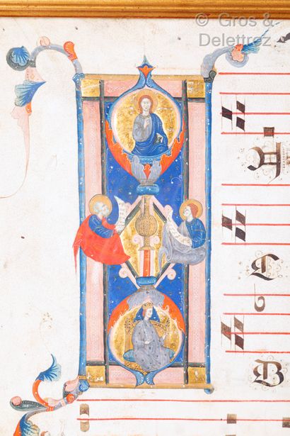 null Gradual page on vellum with illuminated letter O polychromed and gilded on the...