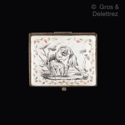 null Rectangular box in metal lacquered in grisaille representing a gallant scene...