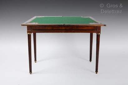 null Rectangular mahogany and mahogany veneer game table, the portfolio top inlaid...