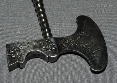 null Sugar axe or sugar breaker in wrought iron polished and engraved with flowers...