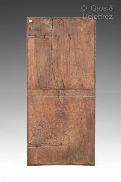 null Large monoxyle panel, walnut door element carved with fillings, speckles and...