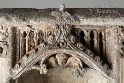 null Limestone niche carved with foliage capitals, pinnacle with hooks

End of the...