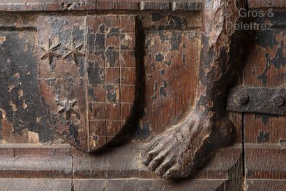 null Christ emerging from the tomb in carved oak with remnants of polychromy, part...