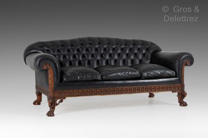 null Chesterfield shaped living room furniture in moulded wood and richly carved...