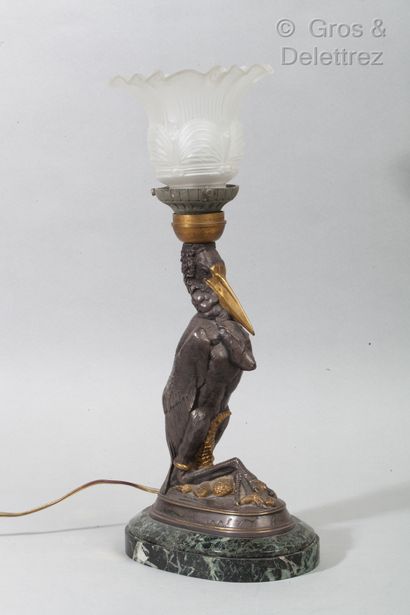 Emmanuel Fremiet (1824-1910) "Egyptian lamp".

Bronze with triple patina silver,...