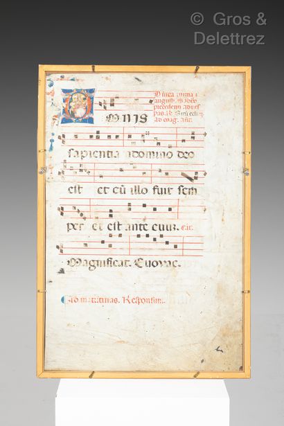 null Gradual page on vellum with illuminated letter O polychromed and gilded on the...