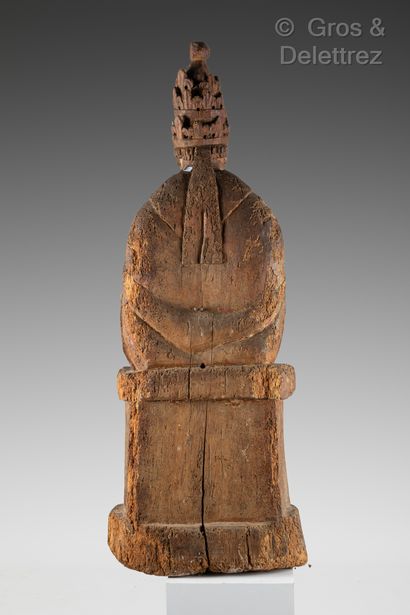 null God the Father of a Throne of Grace in carved wood with remains of polychromy,...