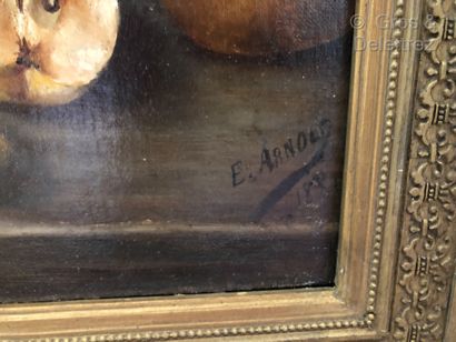 E. ARNOLD Nature morte aux pommes

Huile sur panneau signée et datée 1881 en bas...