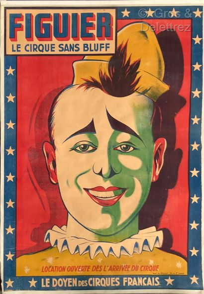 null Affiche de cirque, FIGUIER, le cirque sans bluff, représentant un clown blanc

162...
