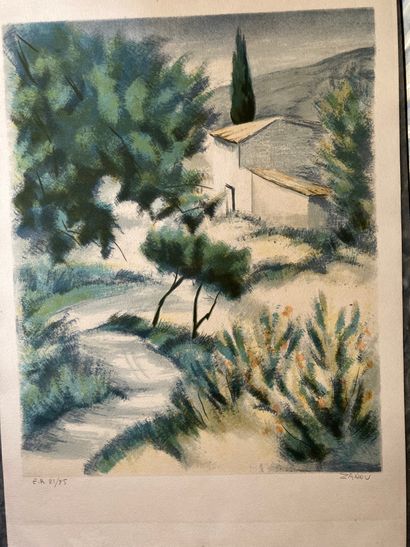 ZAROU (1930-2013) Le paysage à la maison vu depuis la colline

Estampe en couleurs

Signée...