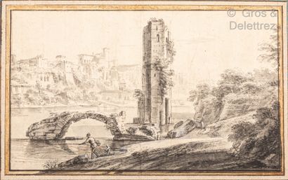 null Attribué à Jean-Baptiste Lallemand (1716-1803)	

Vue du Tibre à Rome avec un...