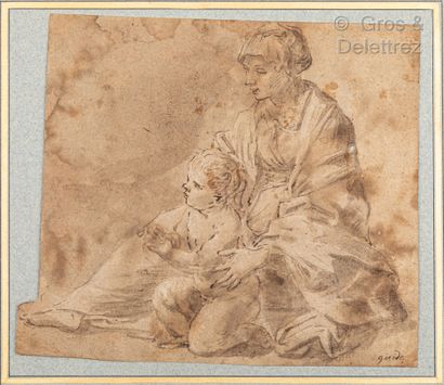 null École italienne, 17ème siècle	

Femme assise tenant un enfant agenouillé	

Plume...