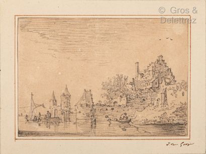 null Jan van Goyen (1596-1656) 	

Rivière avec pêcheurs et forteresse Pierre noire...