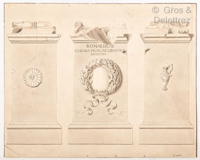 null Attribué à Antoine Raspal (1738-1811)	

Un sarcophage à l’antique	

Plume et...