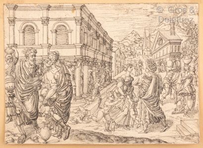 null Entourage de Jost Amman (1539-1591) Scène biblique Plume et encre noire 16,5...