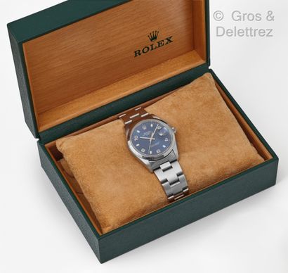 ROLEX «OYSTER PERPETUAL» Bracelet montre en acier, boîtier rond (34mm), cadran bleu...
