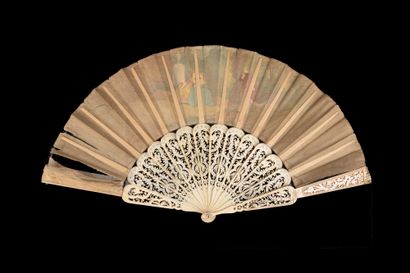 null Two fans, Europe, 19th century *One, the silk leaf painted with two young women...