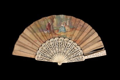 null Two fans, Europe, 19th century *One, the silk leaf painted with two young women...