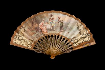  The Fortune Teller, Europe, ca. 1900 Folded fan, the skin sheet painted with gold...