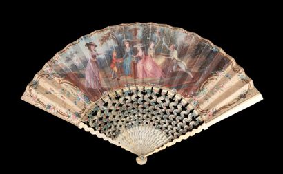  The Little Cookie Merchant, ca. 1790-1800 Folded fan, the silk sheet painted with...