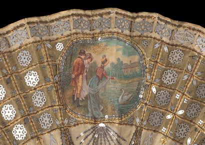  Scintillation in a mirror, Europe, ca. 1920 Folded fan, the silk sheet embroidered...
