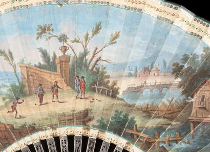 null La partie de boules, circa 1790-1800
Original folded fan, the skin sheet painted...