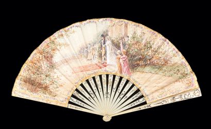  Souvenir d'un mariage, Europe, 1911 Folded fan, made to order, the skin sheet, mounted...
