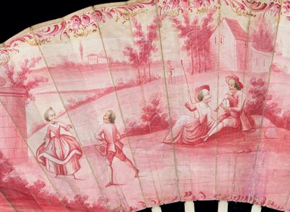  La vie en rose, vers 1760-1770 Éventail plié, la feuille double en papier peint...