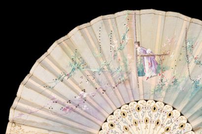null The girl and the doves, Europe, ca. 1920
Folded fan, the silk leaf painted with...