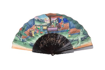 null Chinese garden, China, 19th century
Folded fan, the double sheet of paper painted...