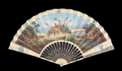  La partie de boules, circa 1790-1800 Original folded fan, the skin sheet painted...