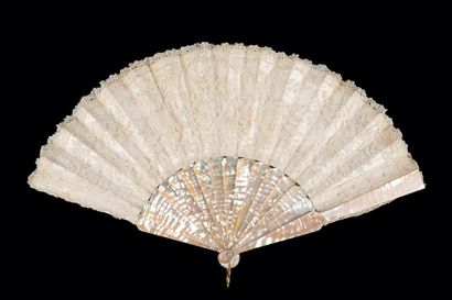 null Bows and bouquets, Europe, circa 1880
Folded fan, the needle lace leaf drawing...