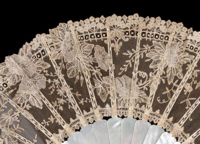  Ipomoea flowers, Europe, circa 1880-1890 Folded fan, the leaf in tulle and bobbin...